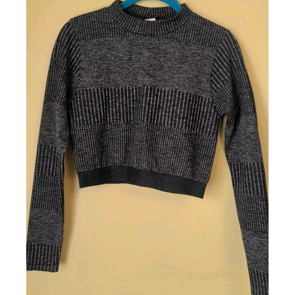 Fabletics Women's Crop Top Juliana Seamless L/S Ribbed Heather Running Sz Large